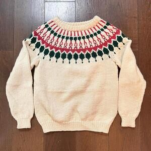 Vintage Women's 100% Wool  Knit Wool Sweater Handmade Icelandic Pattern Sz M